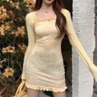 Spaghetti Strap Floral Print Mini Sheath Dress Floral - Yellow - One Size