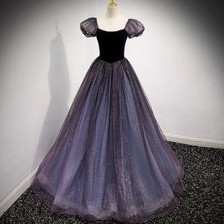 Square-neck Glitter A-line Evening Gown