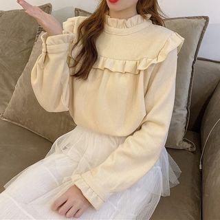 Mock-neck Ruffle Trim Sweatshirt