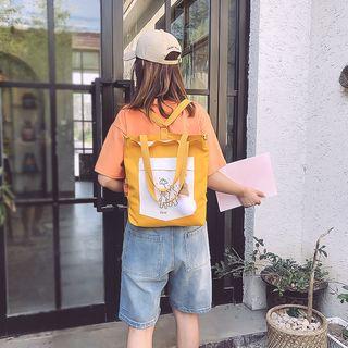 Cartoon Paneled Canvas Tote Bag