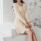 Scallop-hem Cable-knit Mini Sweater Dress