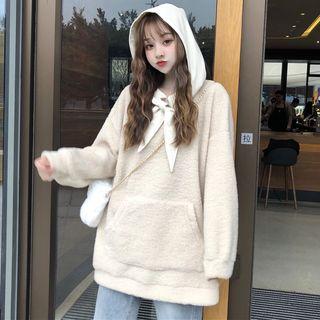 Faux Leather Panel Long Hoodie