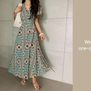 Boho Pattern Long Wrap Dress