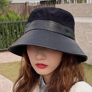 Faux Leather Corduroy Bucket Hat