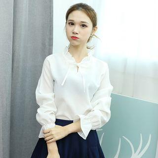 Frilled-neckline Chiffon Top