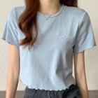 Short-sleeve Bow Embroidered Frill Trim T-shirt