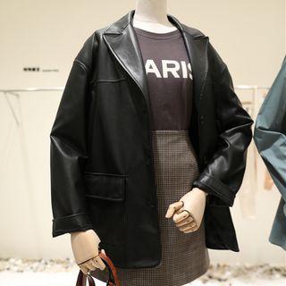 Faux Leather Single-breasted Blazer Black - One Size