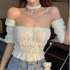 Short-sleeve Cold Shoulder Top Off-white - One Size