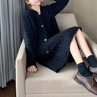 Set: Tweed Jacket + V-neck Sleeveless Tweed Dress