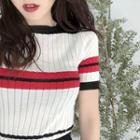 Short-sleeve Contrast Panel Knit Top