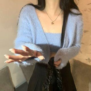 Set: Camisole Top + Cardigan Set - Blue - One Size