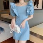 Short-sleeve Ruffle Mini A-line Denim Dress