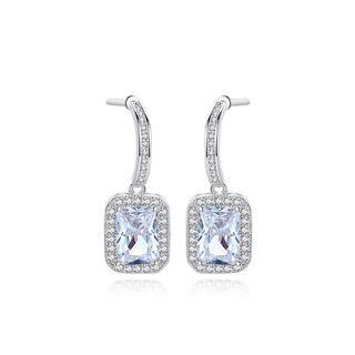 Fashion Simple Geometric Square Cubic Zirconia Earrings Silver - One Size