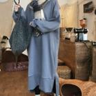 Loose-fit Fleece-lined Midi Dress Blue - One Size