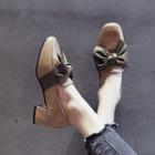 Faux Leather Ribbon Accent Block Heel Loafers