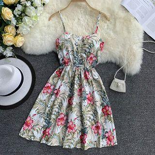 Flower Print A-line Sundress Almond - One Size