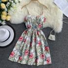 Flower Print A-line Sundress Almond - One Size