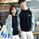 Couple Matching Eye Embroidered Denim Panel Pullover