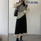 Mock Two-piece Striped Sweater / Midi A-line Skirt