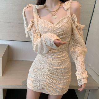 Cold-shoulder Lace Sheath Dress Almond - One Size