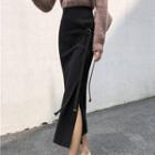 Midi Knit Slit Skirt Black - One Size