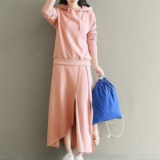 Set: Plain Hoodie + Asymmetrical A-line Skirt