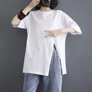 Short-sleeve Round-neck Split T-shirt