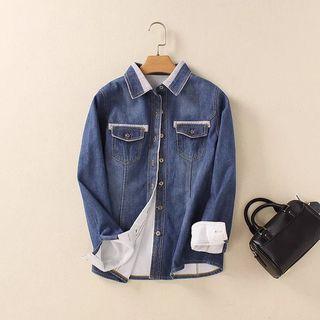 Long-sleeve Fleece-lined Paneled Blouse