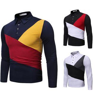 Color Panel Long-sleeve Polo Shirt