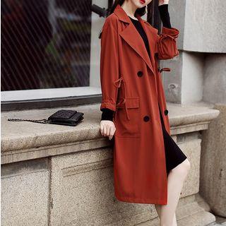 Drawstring Waist Double-breasted Trench Coat