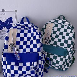 Checkered Lettering Backpack / Bag Charm / Set