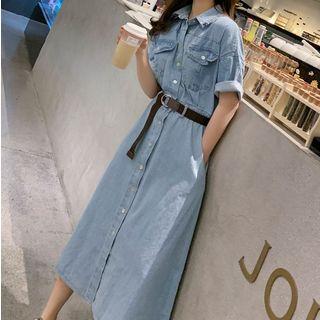 Short-sleeve Midi Denim Shirt Dress