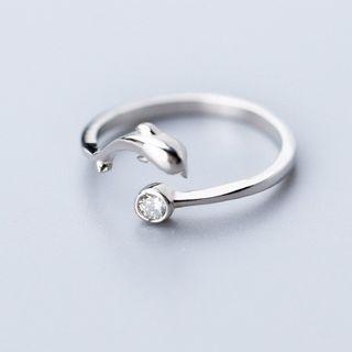 Rhinestone Dolphin Open Ring 1pc - Silver - One Size