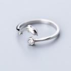 Rhinestone Dolphin Open Ring 1pc - Silver - One Size