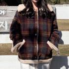 Plaid Buttoned Jacket Plaid - Brown & Dark Gray - One Size