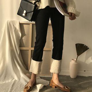 Faux Shearling Panel Cropped Skinny Jeans