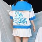 Short-sleeve Embroidered Shirt / Neckerchief / Set