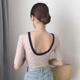 Contrast Trim Open Back Short Sleeve T-shirt