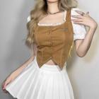 Square Neck Two-tone Cropped Blouse