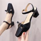 Block Heel Bow Ankle Strap Sandals