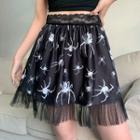 Spider Print Mesh Mini Skirt