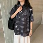Set Of 2 : Print Short-sleeve Shirt / Shift Wide-leg Pants