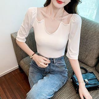 Elbow-sleeve Chain Strap Halter Neck Top