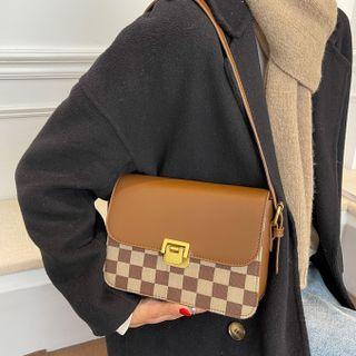 Checker Print Panel Flap Crossbody Bag