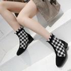 Checked Panel Block Heel Short Boots