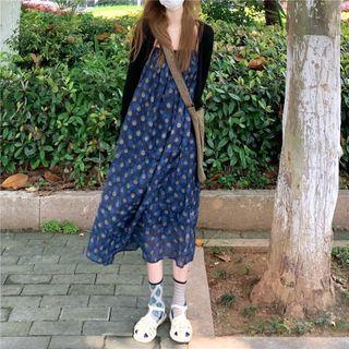 Plain Light Jacket / Sleeveless Print Loose-fit Dress