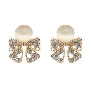Rhinestone Bow Earrings Gold - One Size