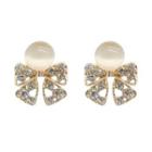 Rhinestone Bow Earrings Gold - One Size