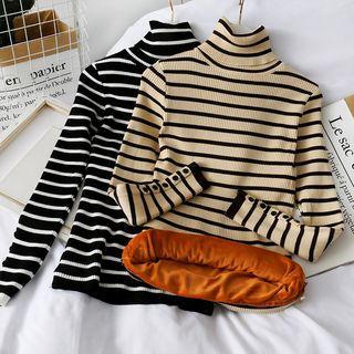 Fleece-lined Turtleneck Striped Sweater