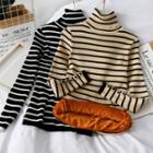 Fleece-lined Turtleneck Striped Sweater